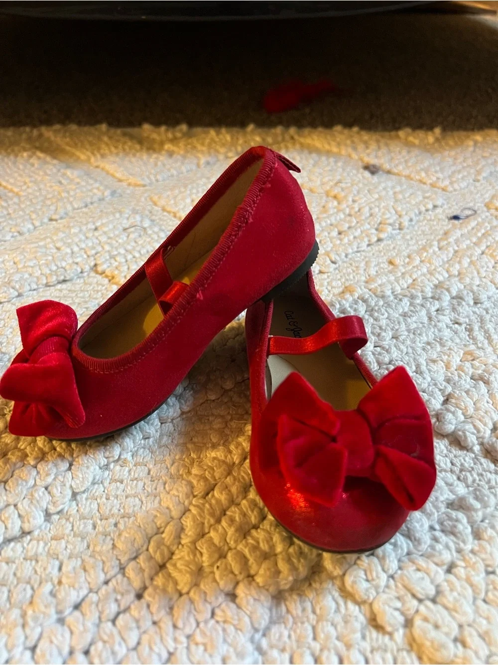 Cat & Jack Red Velvet Bow Mary Jane Flats for Kids